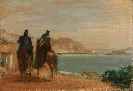 Edgar Degas - Promenade beside the Sea (c. 1860). Free illustration for personal and commercial use.