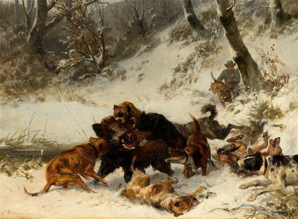 Carl Friedrich Deiker - Wildschweinjagd (1874)