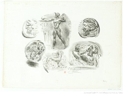 Delacroix - Feuille de six médailles antiques, 2e état, btv1b10029697h