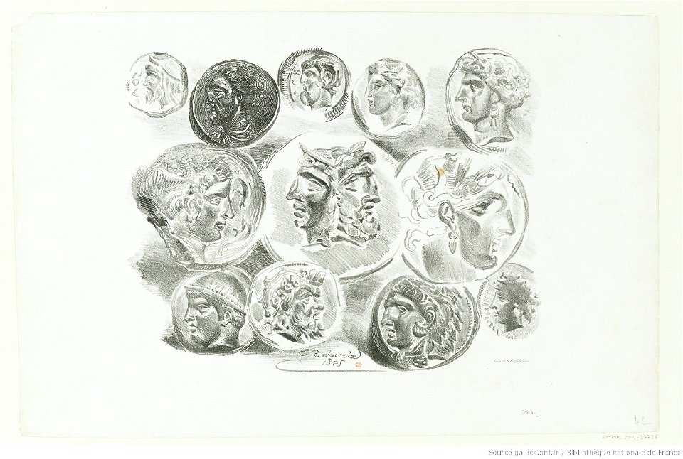 Delacroix - Feuille de douze médailles antiques, 2e état, btv1b10029703c