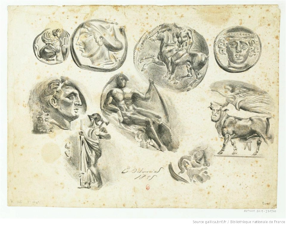 Delacroix - Feuille de neuf médailles antiques, btv1b104615805