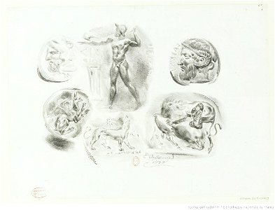 Delacroix - Feuille de six médailles antiques, 1er état, btv1b100296962