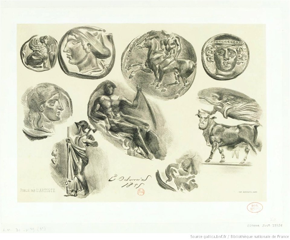 Delacroix - Feuille de neuf médailles antiques, 4e état, btv1b10029701g