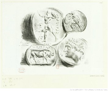 Delacroix - Feuille de quatre médailles antiques, 1er état, btv1b10029693q
