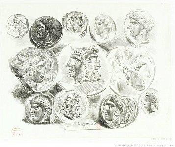 Delacroix - Feuille de douze médailles antiques, 1er état, btv1b10029702x