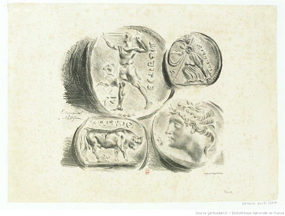Delacroix - Feuille de quatre médailles antiques, 2e état, btv1b100296945