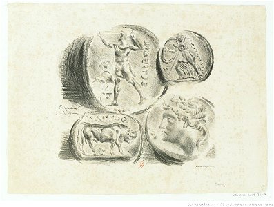 Delacroix - Feuille de quatre médailles antiques, 2e état, btv1b100296945