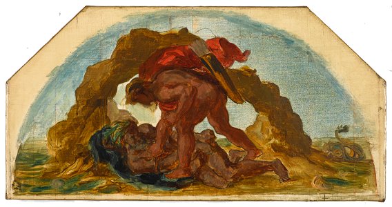 Delacroix - Hercule attachant Nérée, esquisse pour le salon de la Paix de l’hôtel de Ville de Paris, 1852. Free illustration for personal and commercial use.