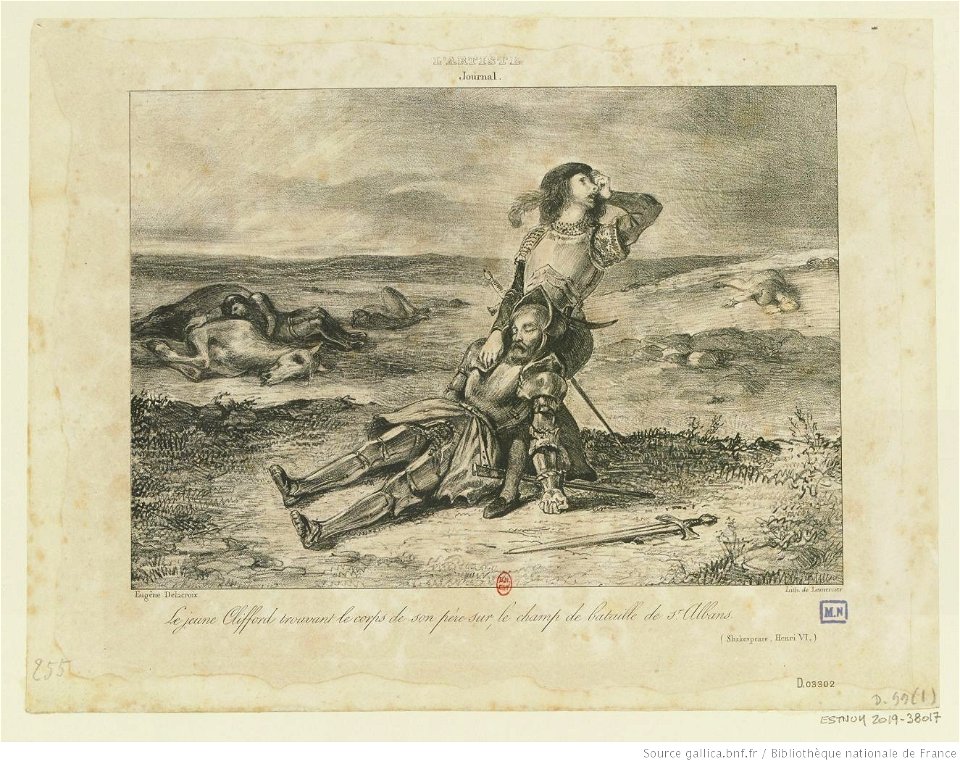 Delacroix - Le jeune Clifford trouvant le corps de son père sur le champ de bataille de S.t Albans, btv1b104618398