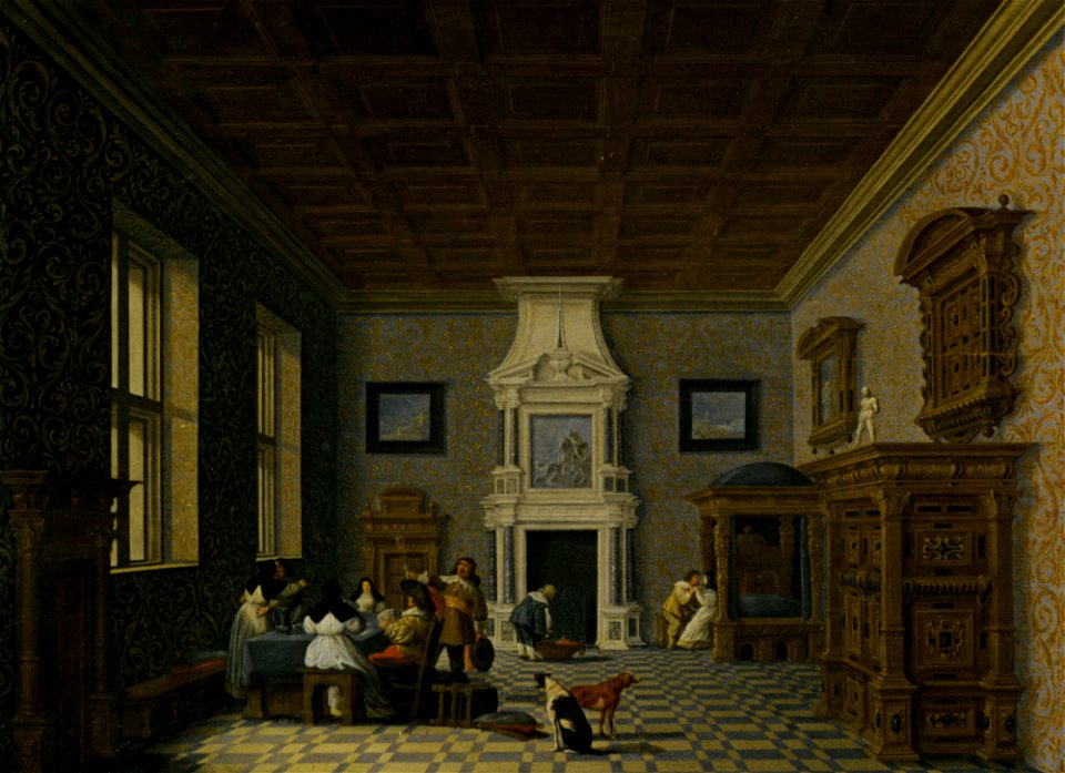 Dirck van Delen - A Palace Interior with Cavaliers Cavorting with Nuns