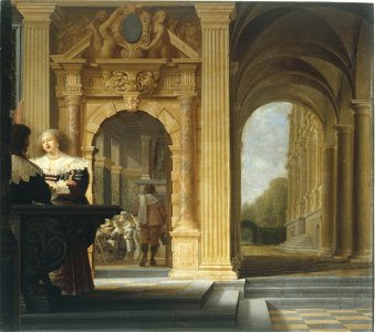 Dirck Van Delen - Scène galante dans un palais - PDUT898 - Musée des Beaux-Arts de la ville de Paris. Free illustration for personal and commercial use.