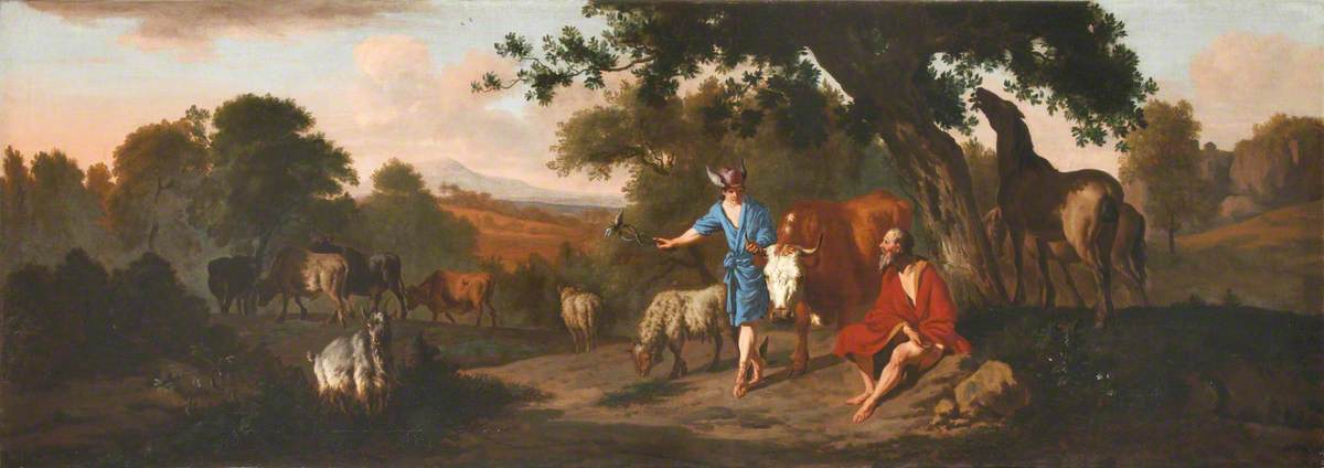 Dirck van den Bergen (1645^-1690) - Landscape with Mercury and Battus and Various Animals - 1140142 - National Trust