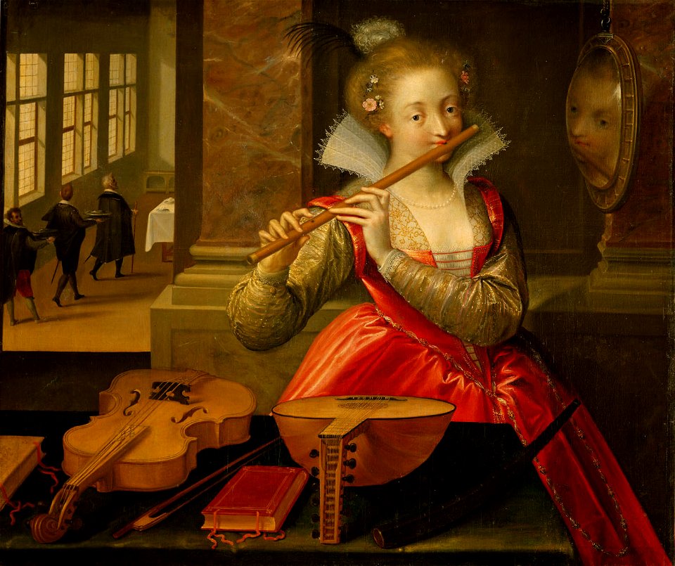 Dirk de Quade van Ravesteyn, , Neue Burg, Sammlung alter Musikinstrumente - Flötenspielerin (Allegorie der Musik^) - GG 3080 - Kunsthistorisches Museum