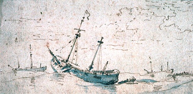 Dismasted ships in a swell after a storm RMG PV5341