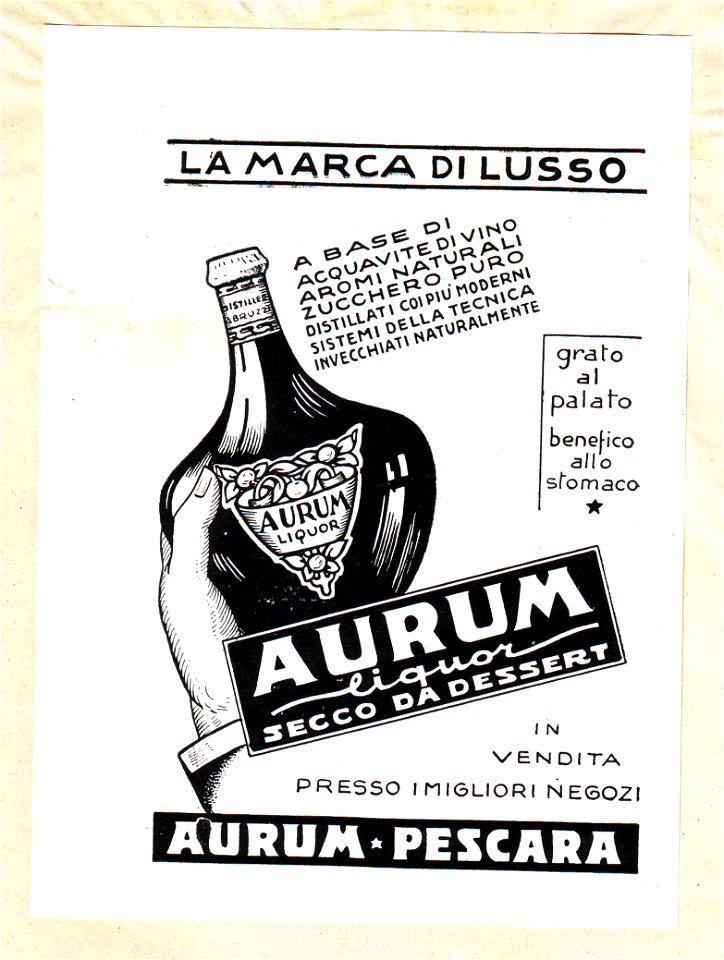 Distilleria Aurum, manifesto pubblicitario, Pescara sec. XX - san dl SAN IMG-00003174