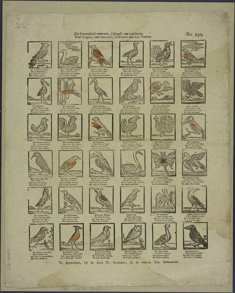 Dit prenttafreel vertoont, ô jeugd! om u te leeren Veel vogels, naar hun aard, te kennen aan hun veêren-Catchpenny print-Borms 0871