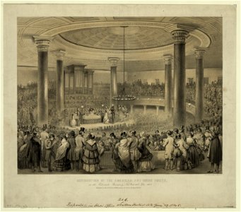 Distribution of the American Art Union prizes, at the Tabernacle, Broadway, New York, 24th Dec. 1847 - on stone by Davignon ; lith. of Sarony & Major 117 Fulton St. N.Y. LCCN2003664101