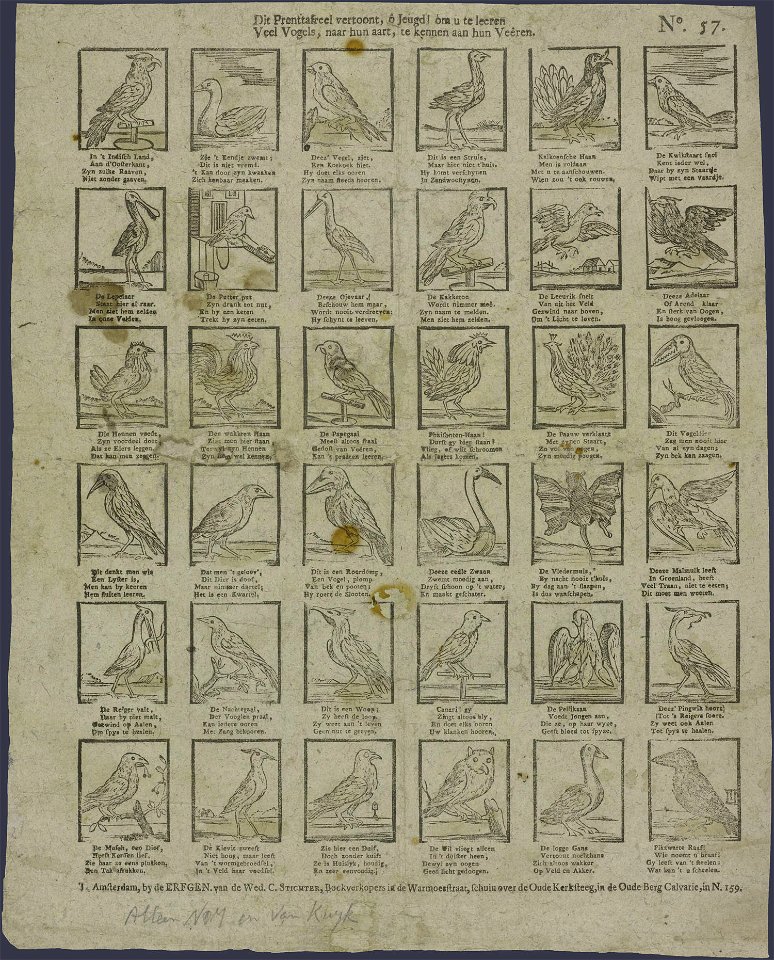 Dit prenttafreel vertoont, ô jeugd! om u te leeren, veel vogels, naar hun aart, te kennen aan hun veêren-Catchpenny print-SMC K 0115