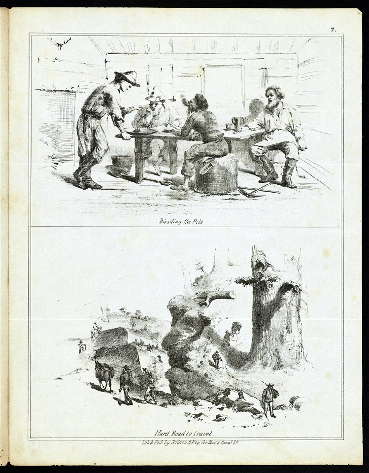 Dividing the pile ; Hard road to travel - - Lith. & pubd. by Britton & Rey, Cor. Mont. & Comml. Sts. LCCN2011661684