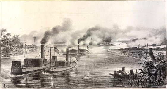 Divisão avançada da esquadra, passando em frente das baterias do Tebiquary no dia 23 de julho de 1868, as 3 horas da tarde