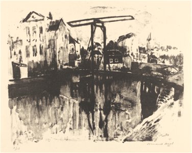 Dix lithographies au lavis (05) - Pont basculant dans une ville, print by Armand Apol (1879-1950), Belgium, Prints Department of the Royal Library of Belgium, S.IV 25458
