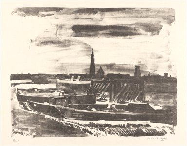 Dix lithographies au lavis (03) - Bateaux à quai à Anvers, print by Armand Apol (1879-1950), Belgium, Prints Department of the Royal Library of Belgium, S.IV 25456