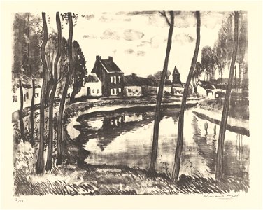 Dix lithographies au lavis (04) - Canal et village, print by Armand Apol (1879-1950), Belgium, Prints Department of the Royal Library of Belgium, S.IV 25457
