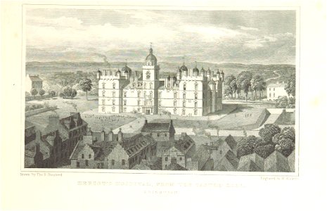 MA(1829) p.139 - Heriot's Hospital, from the Castle hill, Edinburgh - Thomas Hosmer Shepherd