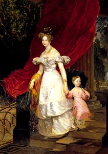Elena Pavlovna of Russia with daughter Maria by Brullov (1830, Russian museum). Free illustration for personal and commercial use.