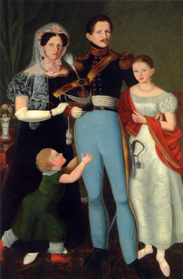 1833 circa anonymer Maler Ölgemälde Landdragoner Philipp Wilhelm Knibbe mit Familie