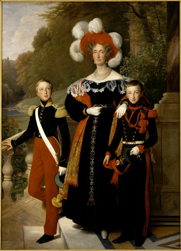Queen Marie Amélie with her youngest sons, the Dukes of Montpensier and Aumale by Louis Hersent (1835, Versailles) 