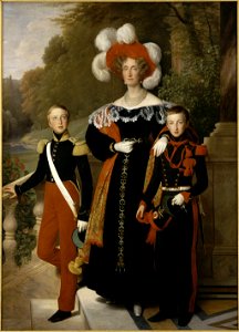 Queen Marie Amélie with her youngest sons, the Dukes of Montpensier and Aumale by Louis Hersent (1835, Versailles) . Free illustration for personal and commercial use.