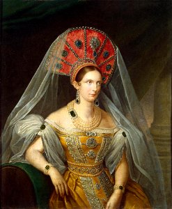 Alexandra Fedorovna in yellow Russian dress (1836, A.Malyukov, Hermitage)