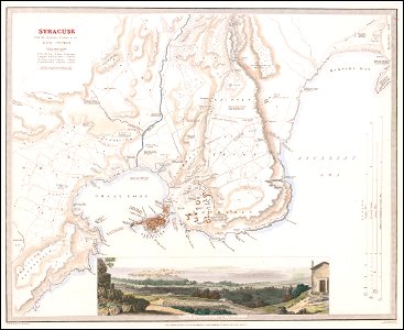 1839 map of Syracuse, Sicily. Free illustration for personal and commercial use.