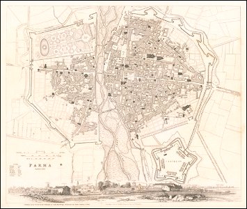 1840 map of Parma. Free illustration for personal and commercial use.