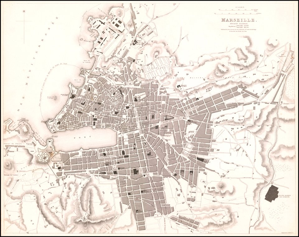 1840 map of Marseille - Traditional visual art under Public domain license