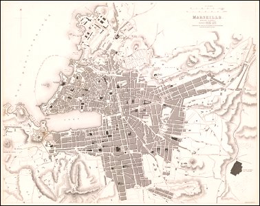 1840 map of Marseille. Free illustration for personal and commercial use.