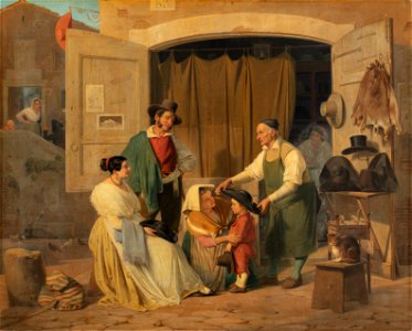Roman peasants buying a hat for their little son, who is to be an abbot (1840) - Albert Küchler (Thorvaldsens Museum, B246)