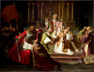 Juliusz Knoor - Biskup Stanisław Szczepanowski rzucający klątwę na króla Bolesława Śmiałego