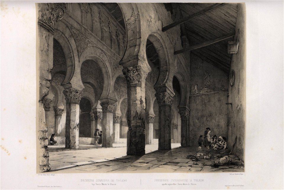 1842, España artística y monumental, vistas y descripción de los sitios y monumentos más notables de españa, vol 1, Primera sinagoga de Toledo hoy Santa María la Blanca
