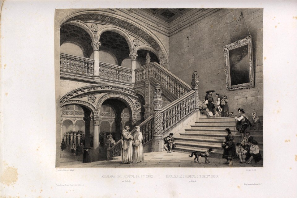 1842, España artística y monumental, vistas y descripción de los sitios y monumentos más notables de españa, vol 1, Escalera del Hospital de Santa Cruz en Toledo