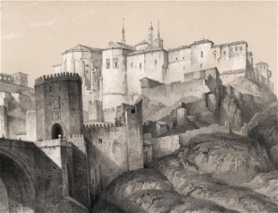 1842, España artística y monumental, vistas y descripción de los sitios y monumentos más notables de españa, vol. 1, Puente de Alcántara, Alcázar y Convento de la Concepción Francisca (cropped). Convento Concepción Francisca