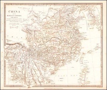1843 map of China and the Birman Empire wih parts of Cochin-China and Siam by the SDUK. Free illustration for personal and commercial use.