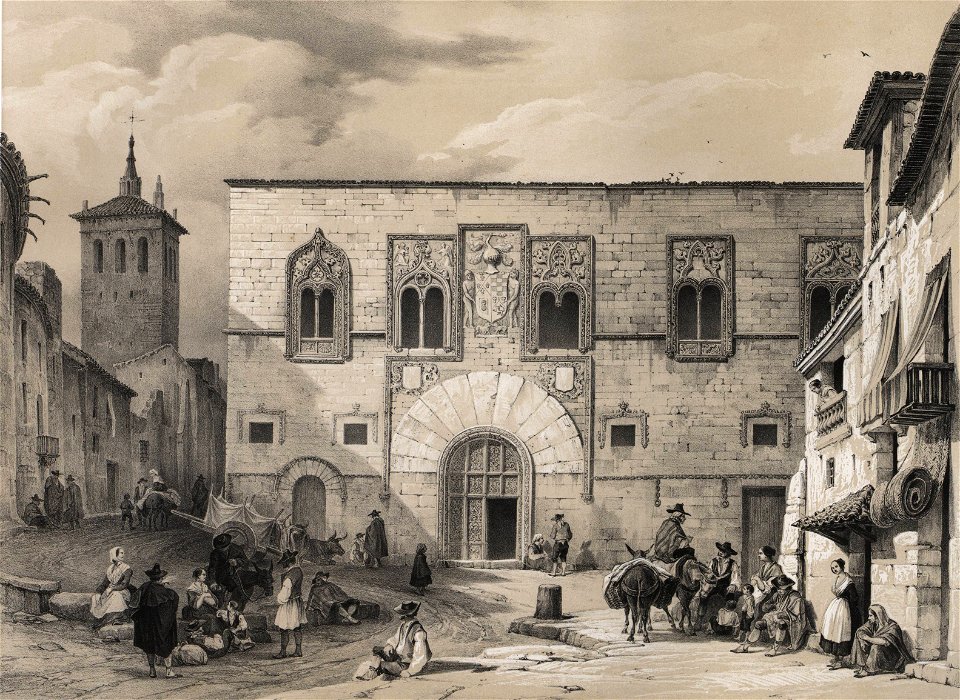 1844, España artística y monumental, vistas y descripción de los sitios y monumentos más notables de españa, vol 2, Plaza de los Momos en Zamora (cropped)