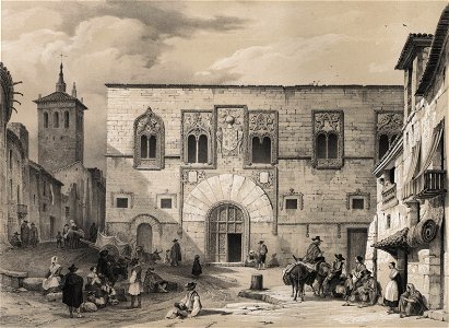 1844, España artística y monumental, vistas y descripción de los sitios y monumentos más notables de españa, vol 2, Plaza de los Momos en Zamora (cropped)