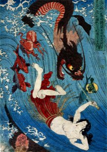 Utagawa Kuniyoshi Tamatori escaping from the Dragon King