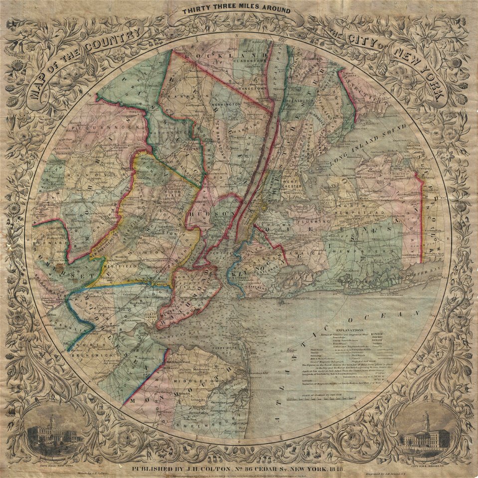 1848 Colton Map of New York City and Vicinity (33 Miles Around) - Geographicus - NewYork33Miles-colton-1848