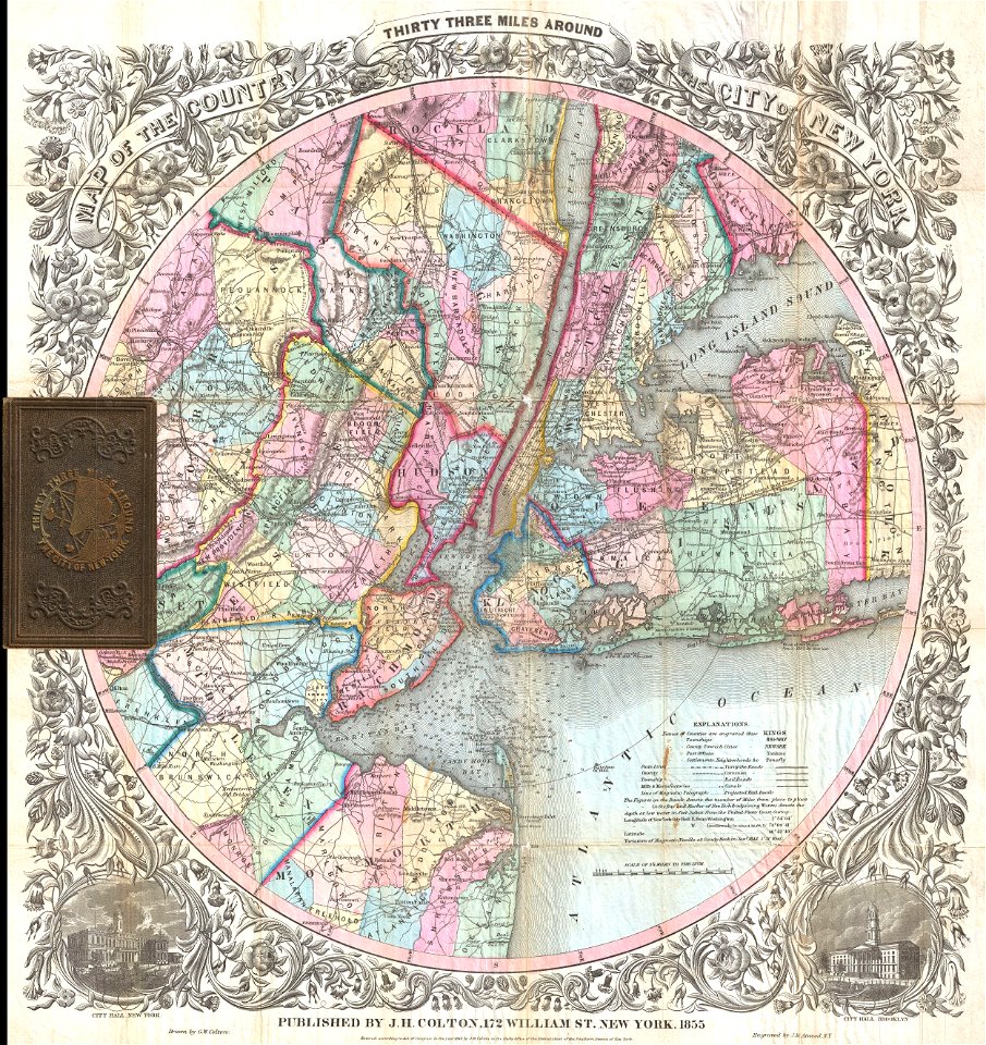 1846 Colton Map of New York City and Vicinity (33 Miles Around) - Geographicus - NewYork33MilesAround-colton-1855