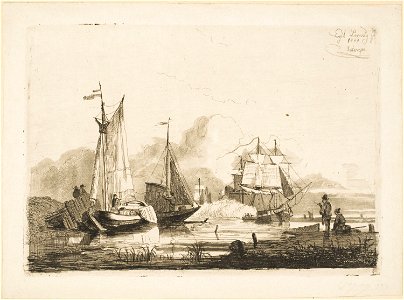 Egidius Linnig - Coastal Scene with the Three-masted Ship Le Macassar Firing a Salute