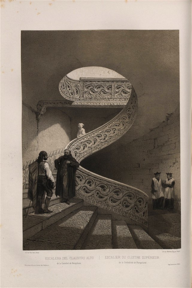 1850, España artística y monumental, vistas y descripción de los sitios y monumentos más notables de españa, vol 3, Escalera del claustro alto de la catedral de Pamplona